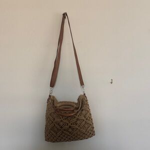 Free People Tan Crochet Shoulder Bag